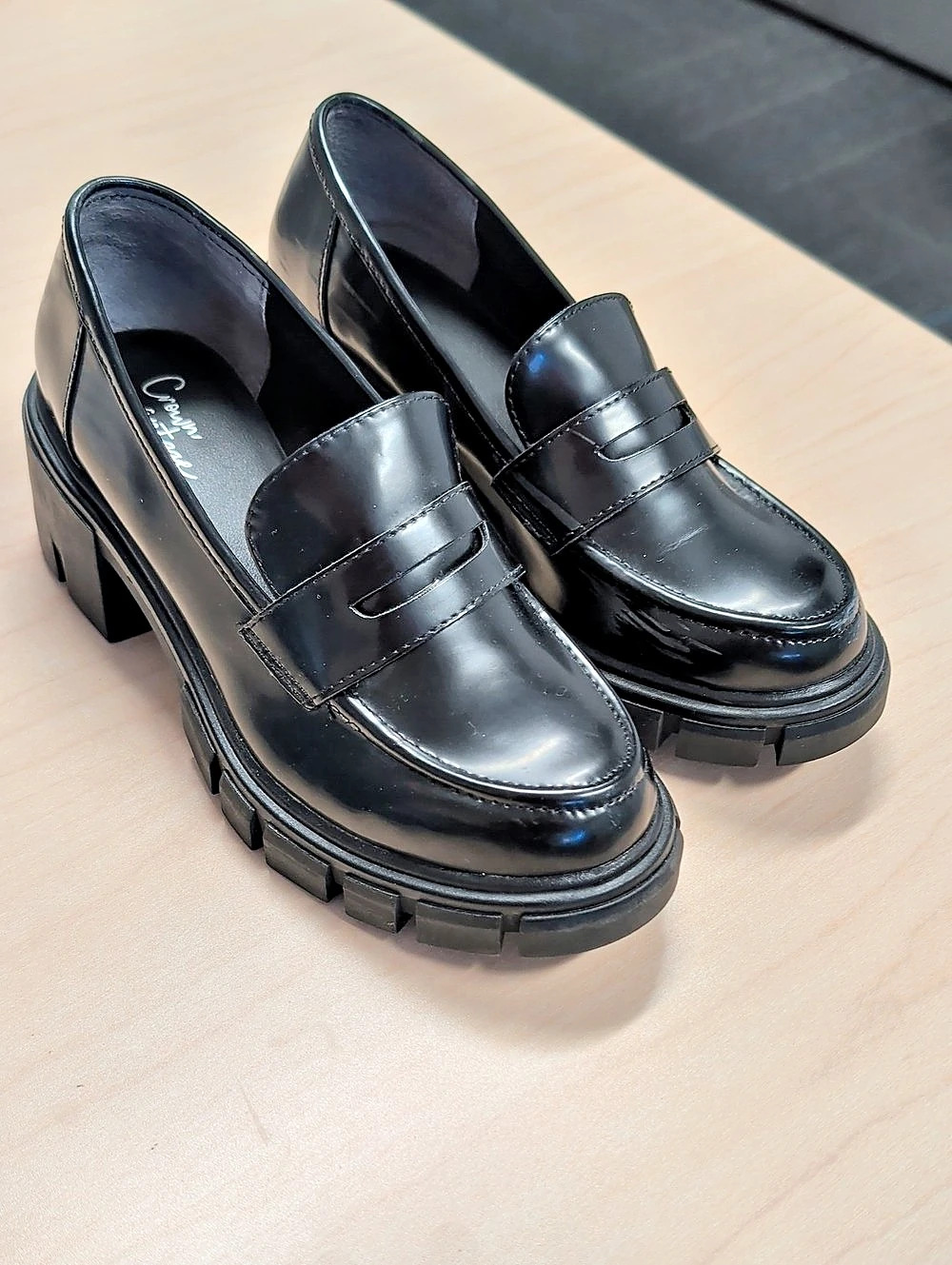 Crown Vintage Black Chunky Heel Loafers